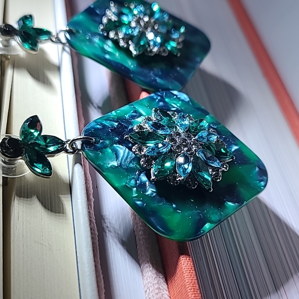 Green Tortoiseshell Statement Earrings
